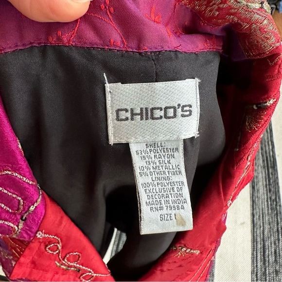 Vintage Chico's Patchwork Embroidered Beaded Embroidery Jacket Size: 1 - Picture 5 of 13